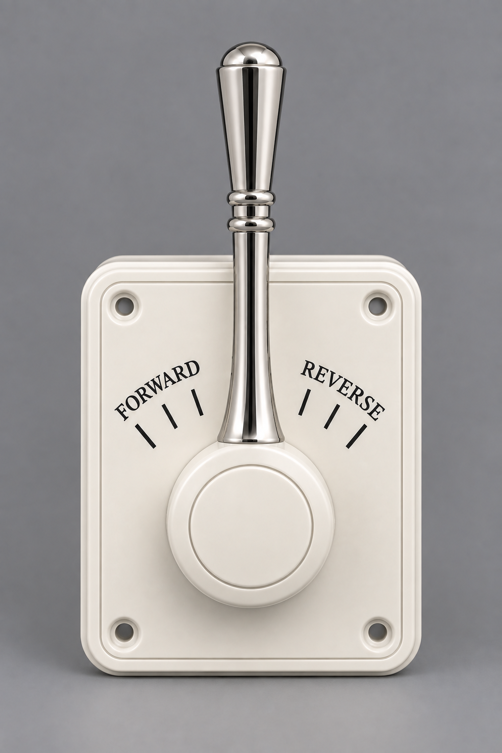 Retro wig-wag throttle with a white faceplate and one straight centered chrome lever